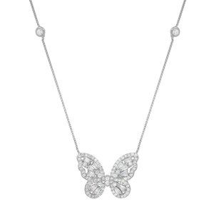 Silver/Gold Diamond Baguette Butterfly Station Necklace